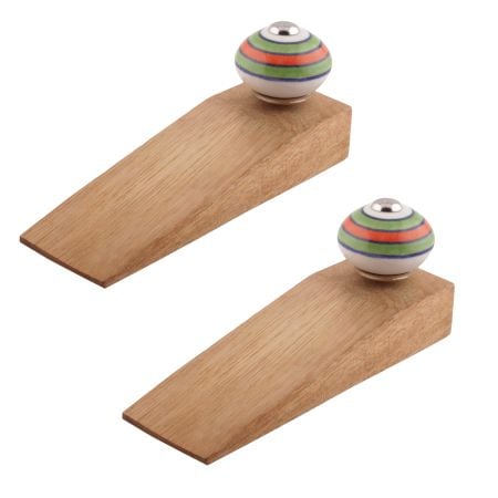2 Pieces Pea Green Striped Ceramic Floral Door Stoppers